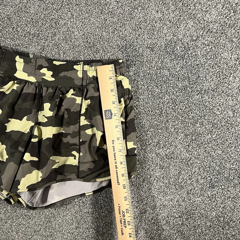 Lululemon Speed Up Shorts Camo Green Yellow Women's Size 8 Long Running